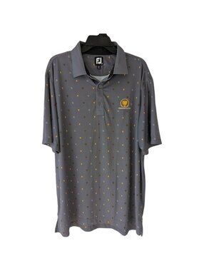 FootJoy Presidents Cup Golf Polo Shirt XL Gray Trophy AOP PGA Performance Summer